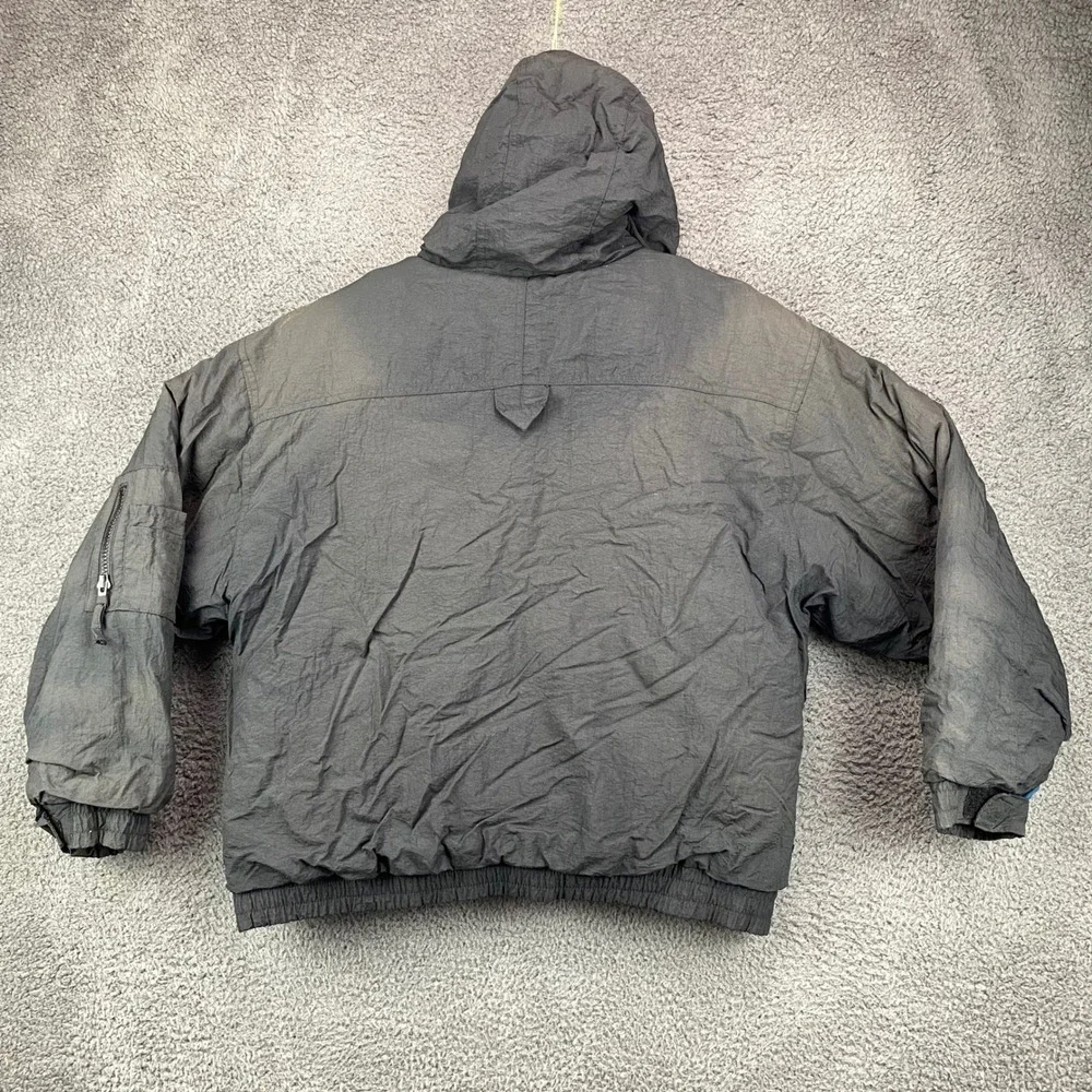 TOMA‎ Vintage Hooded Jacket Mens L 14-16 Black Puffer Bomber Nylon